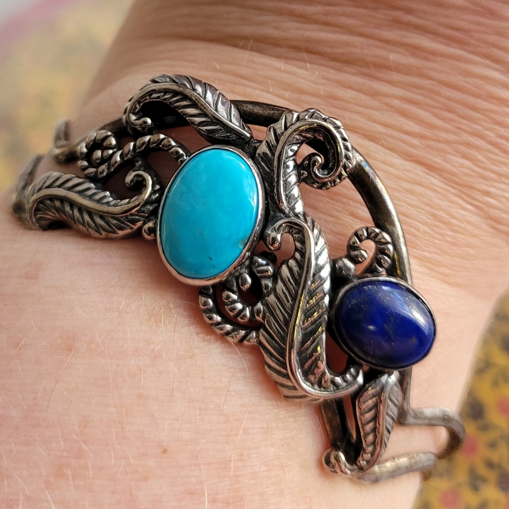 Sterling Silver Turquoise & Blue Lapis  Bracelet